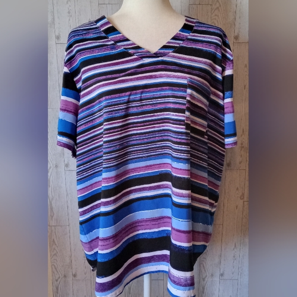 Easy Stretch Striped Top Pocket Sleeve Women's Size 2X